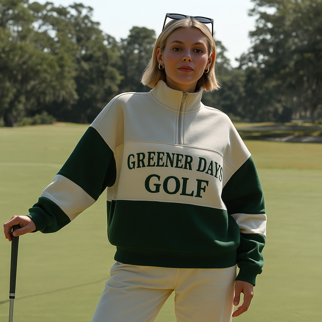 Tri Colour Quarter Zip Fleece - Beige & Green